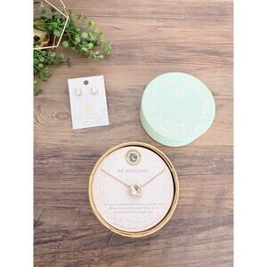 Spartina 449 Gold Necklace + CZ Stud Earrings Set Be Awesome Gift Inspirational